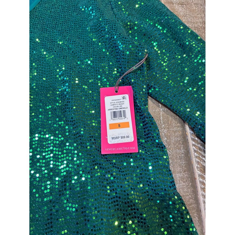 Confetti Ready Luxury Sequin V-Neck Bell Sleeve Disco Top Emerald Green Sm - Picture 4 of 7